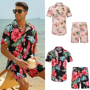 Men's Hawaiian Shirt and Shorts Set Summer Beach Outfit Tropical Floral Palm Leaf Flamingo Print V Neck Button Down Matching Set Vacation Casual Two Piece Set XS-5XL Breathable Lightweight Resort Wear