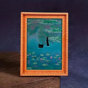 1pc Cute Playful Art Cat Theme Monet Waterlily Frigerator Magnet, Funny Orange Tabby Gift, Swimming in Water Lily Pond, Frigerator Decor, Ideal for Home Decoration and Holiday Gifts, Fridge Magnet