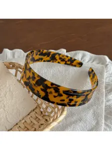 French acetic acid leopard print headband Adjustable headband women's fashion versatile temperament pressure hair hole high sense retro wide edge headband hair accessories