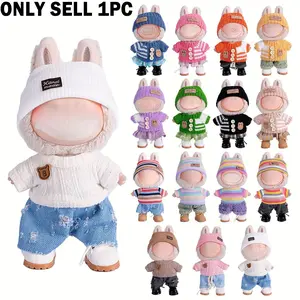 6.69inch Labubu Doll Clothes Set with 3, Doll Outfit, Doll Clothing, Stylish Fisherman Hat, Sweaters, Pants or Skirt for Bulabu Dolls, Perfect Accessories for Play & Display