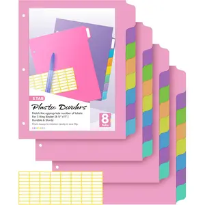 Binder Dividers with Tabs, Plastic Dividers for 3 Ring Binder, Letter Size Tabs for Organizing School Office Home Files, Write&Erase Notebook/Page Separator