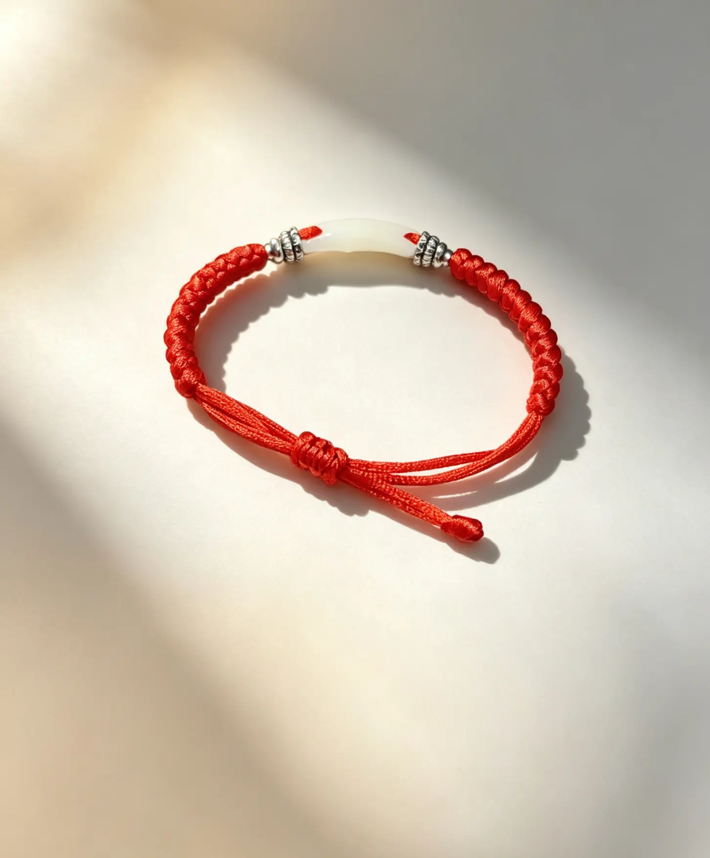 Red Macrame Bracelet with White Stone and Silver Beads for Women's Fashion Accessory