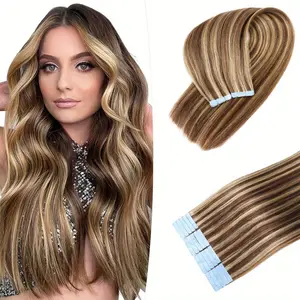 2025 NEW Fashionable 20pcs 4p27 #   Color Straight Remy Tape In Hair Extensions - Seamless Invisible Double Side Skin Weft for All Women - High-Quality, Long-Lasting, and Easy to Apply