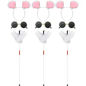 12 count  Costume Accessories Set  Headbands Round Sunglasses Folding Blind Cane White Gloves