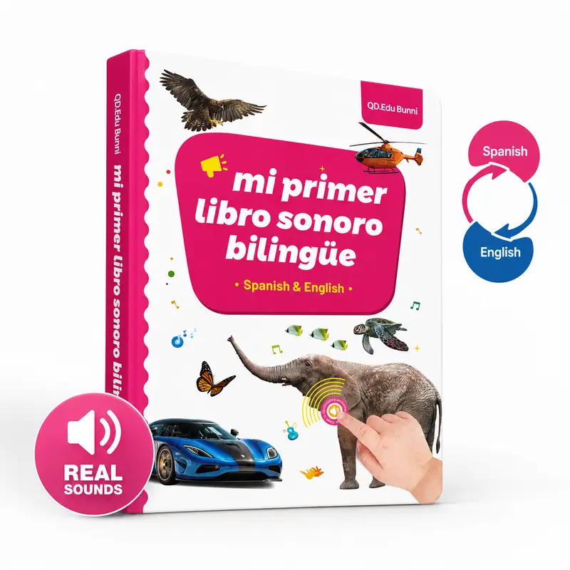Spanish-English Bilingual Sound Book - Unisex Toddler Toys, Kids Learning Materials for 1-6 Years, 300+ Word Sounds, 13 Themes & Animals, Interactive Educational Language Tool, Gift for Kids,familyfun