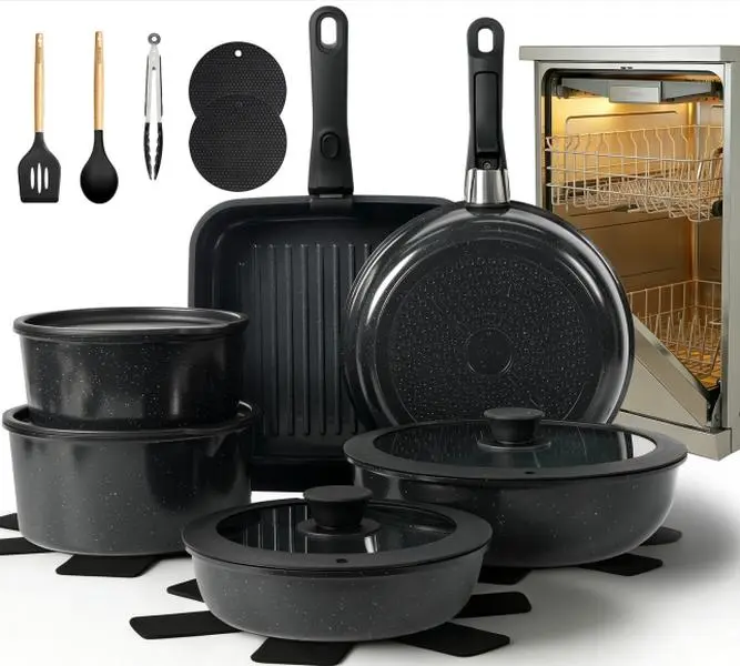 [OOAK Dishwasher safe]Kikcoin Nonstick Non-Toxi Ceramic 22pcs cookware set with detachable handle,Lids,pots pans set complete Cookware Set,PFAS-Free,Oven Safe,Dutch oven,Kitchen,Outdoor Induction Compatible,NewYearGiftIdeas,Protects your manicure tiktoks