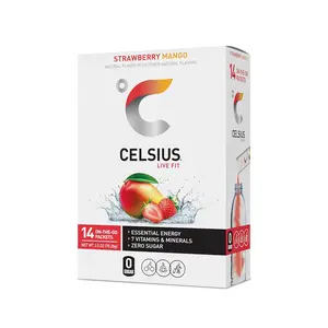 CELSIUS On-the-Go Powder Sticks Strawberry Mango, Essential Energy 2.5 Oz (14 Sticks per Pack) Fitness Supplement Healthcare Vitamin