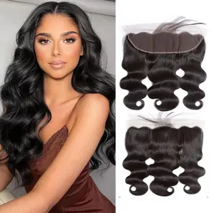 VIPbeauty 13 x 4 Lace Frontal Closure Body Wave Ear to Ear HD Lace Frontal Pre Plucked Body Wave Human Hair Closures Free Part 150% Density Natural Black Color