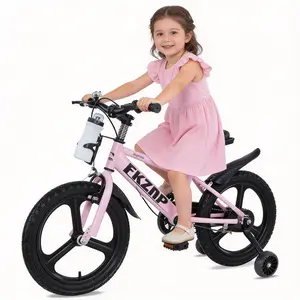 FKZNPJ Kids Bike 16 Inch – High Carbon Steel Frame, Magnesium Alloy Wheels, Training Wheels with Night Glow, Adjustable Seat, Water Bottle – Girls & Boys Bicycle Ages 3-9, pink Toddler Bike for