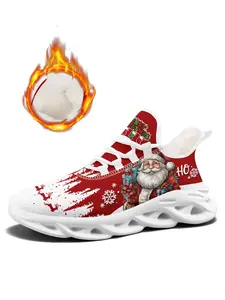 Unisex Christmas Santa Claus "HO" Print Sneakers, Stylish Walking Shoes, Lightweight Warm Plush-Lined Sports Shoes, Christmas Gift for Men and Women, Trendy Walking Sneaker