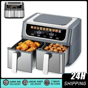 Dual Air Fryer, Maximize The Healthiest Meals With Double Basket Capacity, One-Touch Digital Controls And Shake Reminder For The Perfect Crispy And Low-Calorie Finish Double-basket air fryer, with a 9.5-liter large capacity, independent temperature