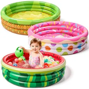 3 Pack 45" X 10" Inflatable Kiddie Pools, Watermelon & Pineapple & Cupcake Swimming Pool for Kids Seasonal Merriment, Indoor&Outdoor Water Pool Baby Swimming Pool Pit Ball Pool
