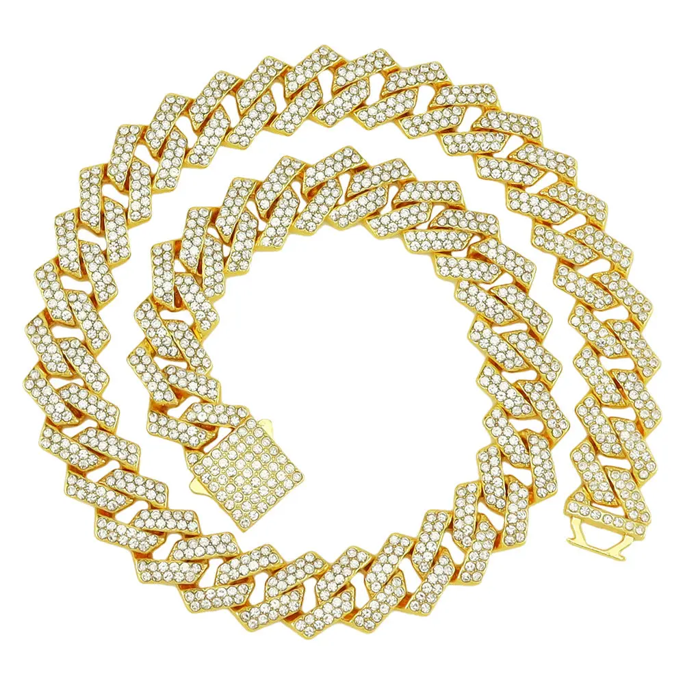 15mm diamond-shaped spring buckle Cuban chain European and American hipster hip-hop style chain clavicle chain neck chain cross-border accessories