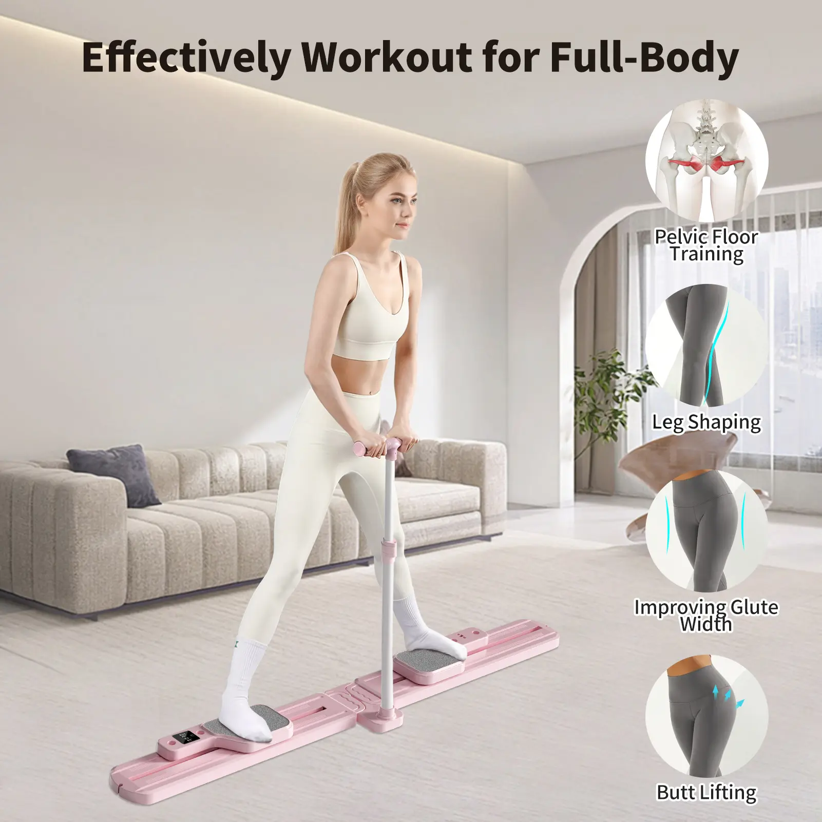 Foldable Pilates Ski Machine - Adjustable Multi-Function Stepper for Home Fitness, Cardio Workouts, Strength Sculpting, 330lb Capacity Postpartum Hip & Pelvic Recovery