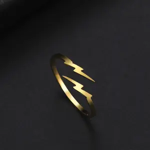 Cazador Geometric Lightning Open Rings for Women Stainless Steel Jewelry Simple Adjustable Ring Friends Gifts Wholesale Trendy