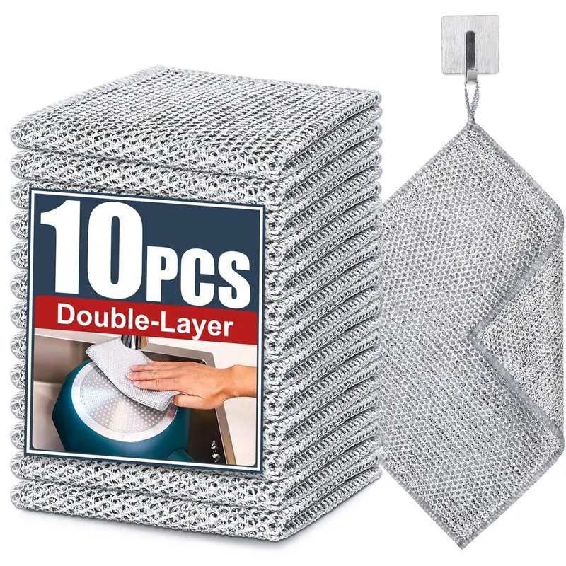 20-Pack Eco-Friendly Metal Scratch-Safe Double-Layer Design Stainless Steel Wire Sponges for Kitchens/Baths, Durable Wet/Dry Scrubbing Pads for Cleaning Dishes & Stove, Quick-Rinsing Household Stain Removers