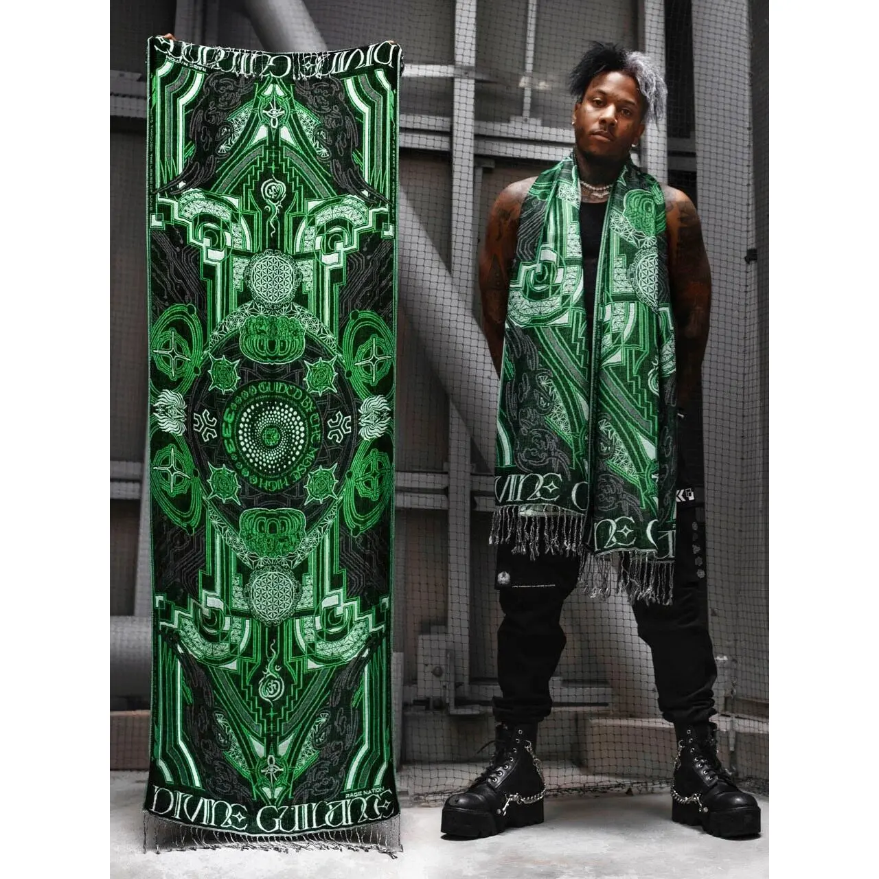DIVINE GUIDANCE ✦ UV GREEN ✦ Festival Shawl