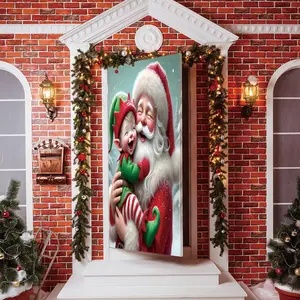 Cute Elf and Santa Door Banner, Party Decorations Banners, and Christmas Decoration with Snowflakes, Easy to Hang Indoor Outdoor Door Decor