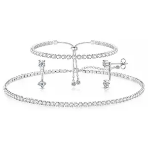 Luxval Tennis Necklace Set for Women Tennis Bracelets Diamond Earrings Sterling Silver Necklace Wedding Jewelry for Bride Silver Jewelry Sets for Women Gift