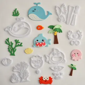 Ocean Theme Fondant Cutter Set, cookie cutters molds ,Marine Animal & Palm Tree Molds for Kids Birthday Cake, Under The Sea Decorations, DIY Baking Supplies for Nautical Party