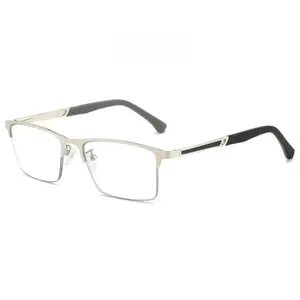Men Square Metal Large Frame Myopia Glasses Spring Leg Elderly Near Sight Eyewear Blue Light Blocking Eye Protection Eyeglasses
