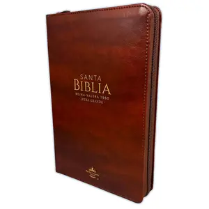 Bible in Spanish with Zipper 12 Point Large Font Reina Valera 1960 Imitation Leather Brown with Index