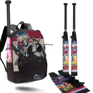 Baseball Accessories Set 1Pc Baseball Backpack &2Pcs Bat Sleeves，Durable Softball T-Ball Travel Backpack Equipment Bag for Youth Adult with Hook Essential&Helmet &Gloves Holder, Large Capacity Sports Pack Lightweight Bat Bag Multiple Styles