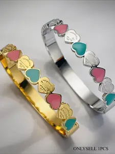 Fashion Heart Enamel Bangle, Heart Design Bracelet, Women's Titanium Steel Vacuum Gold Plated Bracelet, Versatile Best-selling Western Style Jewelry, Fashionable Bangle, Stainless Steel Bracelet