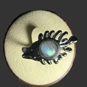 High Grade Natural Labradorite Crystal Ring - Silver-Plated Copper，Multicolor Crystal Design, Adjustable Fit, Natural Materials, Authenticity Key