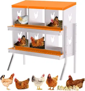 Chicken Nesting Boxes 6 Holes Galvanized Steel Rustproof Egg Laying Box with Egg Collection Systems&legs, Hen Eggs Laying Box, Ventilated/Easy to Install, for Chicken House/Duck House/Hen,Orange