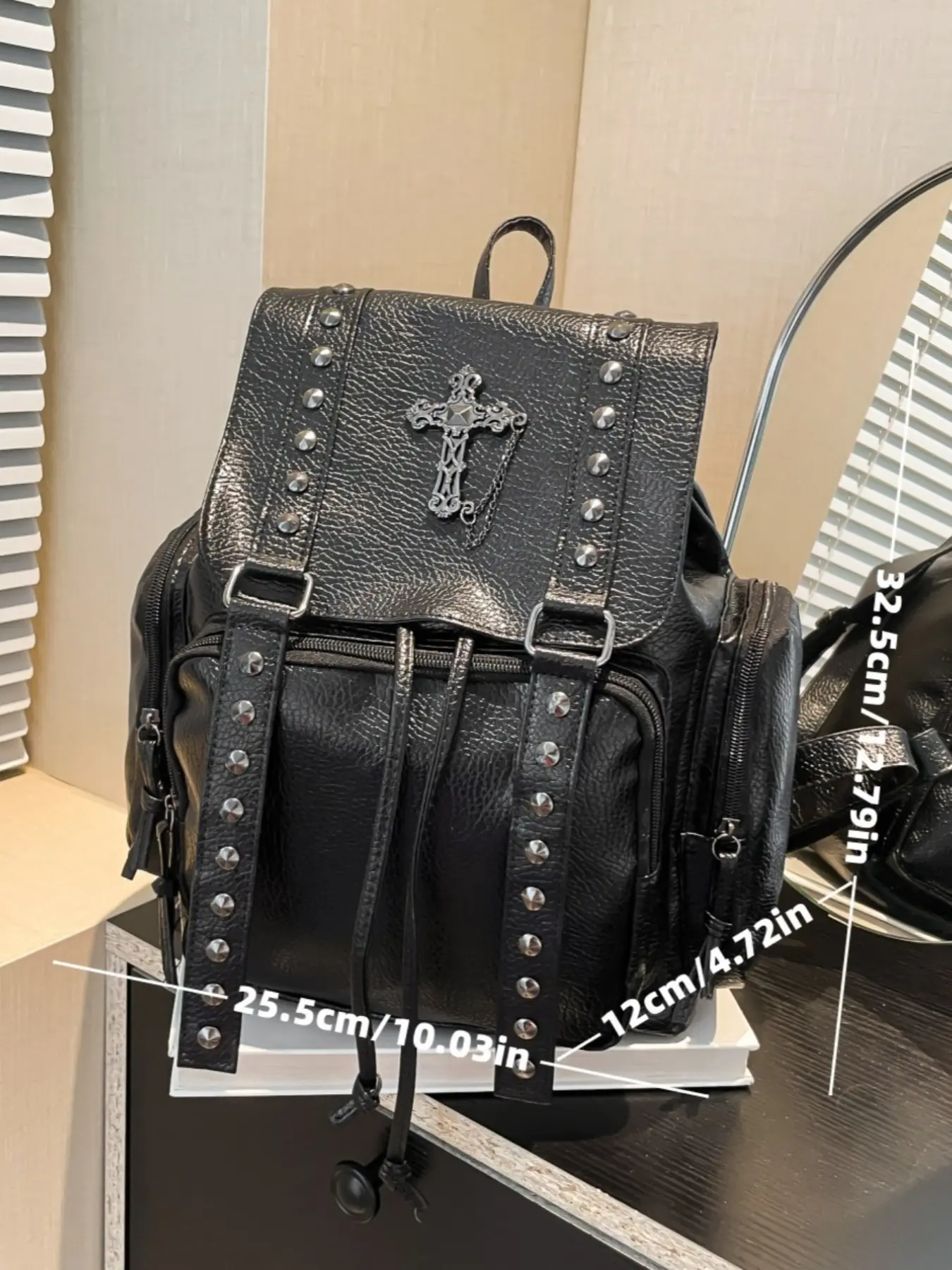 Original Self-Made Y2K Soft Leather Backpack, Dark Gothic Cross