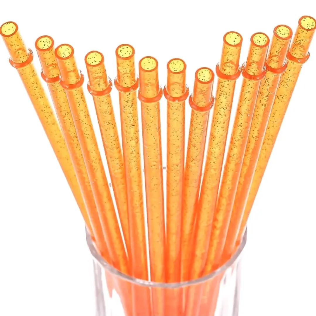 Plastic Orange Glitter Straw, 9-in Tall Drinkware Accessory for Cups, Cup