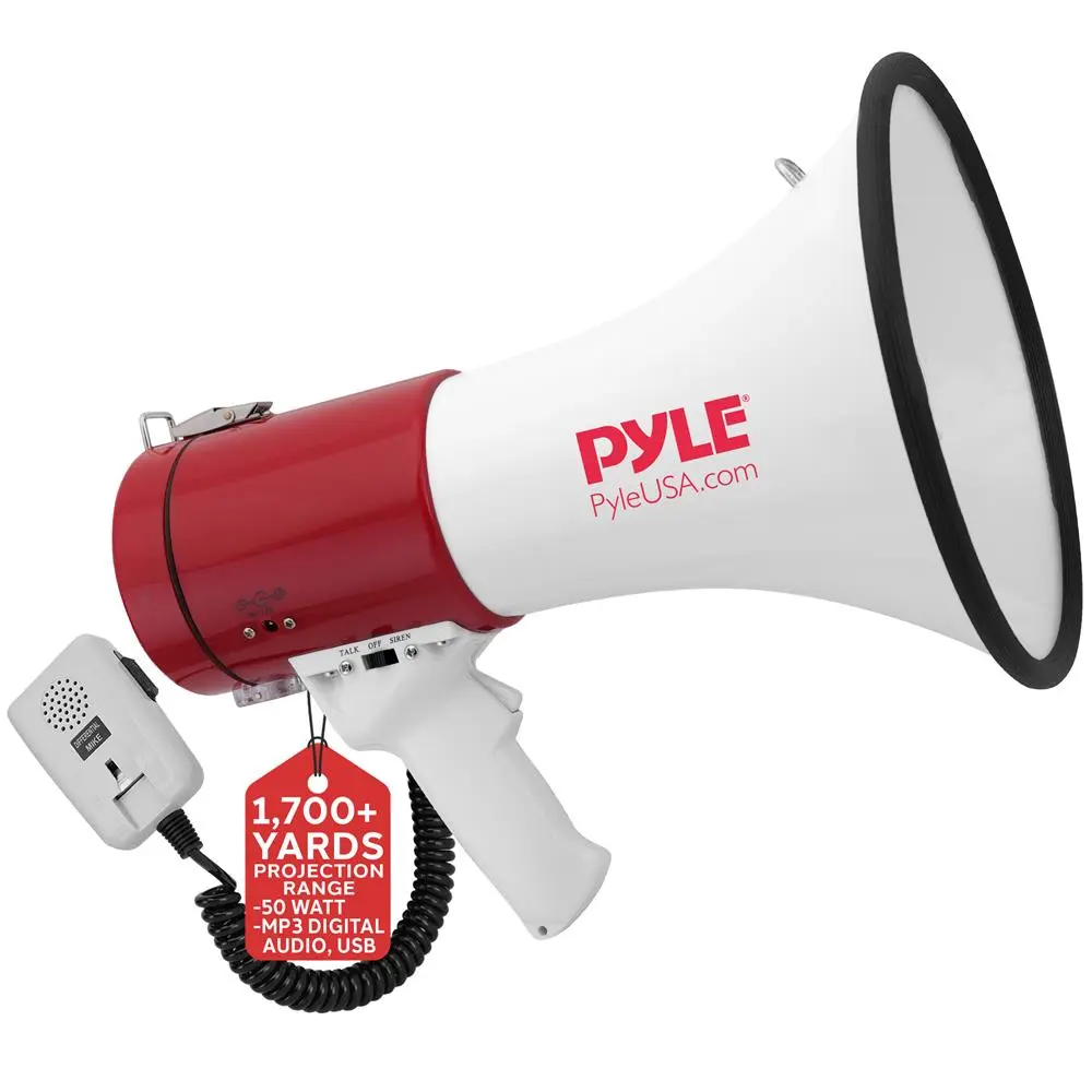 50W Megaphone Speaker - Compact Portable Battery-Operated Audio Gadget with Lightweight Grip, USB/MP3/3.5mm Aux Input, Handheld Mic, Adjustable Volume, 1700 sq yd Coverage for Outdoor Events Crowd Control & External Device Audio Streaming