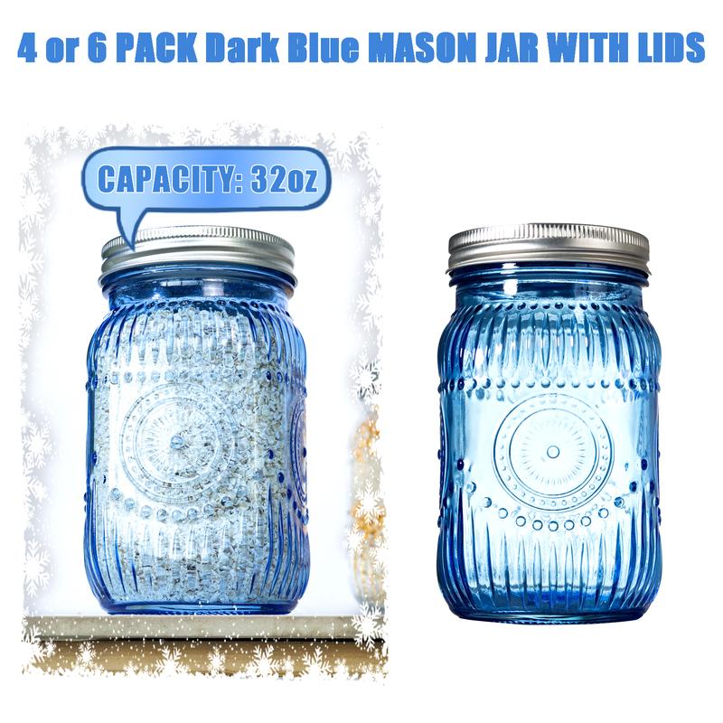 4/6 Pack 32 oz Sunflower Print Clear/ Blue/ Green/ Pink Wide Mouth Mason Jars for Preserving,Jam,Honey for Storing All kinds of Food