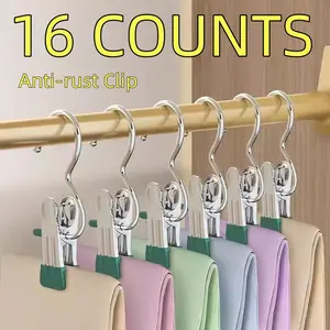 16 Pack No Trace Non Slip Pants Clips | Multi-Functional Portable Skirt Hangers with Hooks | Space Saving Clothes Clips for Laundry Drying & Closet Organization