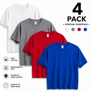 4 Pack Cotton T Shirts for Men, Everyday Essential Crew Neck Tee Set, Soft Breathable Basic Shirts, Oversized Summer Tees, Minimal Streetwear Fashion, Casual Gym Outfit Pack tshirt women camisetas basicas ropa mujer gifts