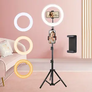ZOMEI LED Selfie Ring Light Kit with Adjustable Tripod & Dual Phone Stand - 3 Color Modes, 12 Brightness Levels, USB Powered - Ideal for Makeup, Photography & Video, Iron Material, Selfie Stick for Phone Black Smartphone Cellphone holder