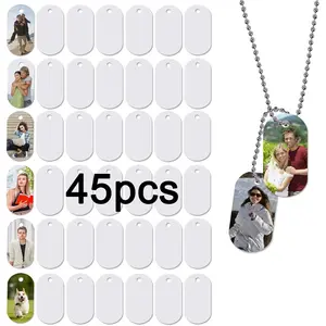 45pcs Sublimation Blank Dog Tag Aluminum White Sublimation Stamping Tag Pendants Double Sided Blank Stamping Metal Tags, Personalized Pets Tags Oval