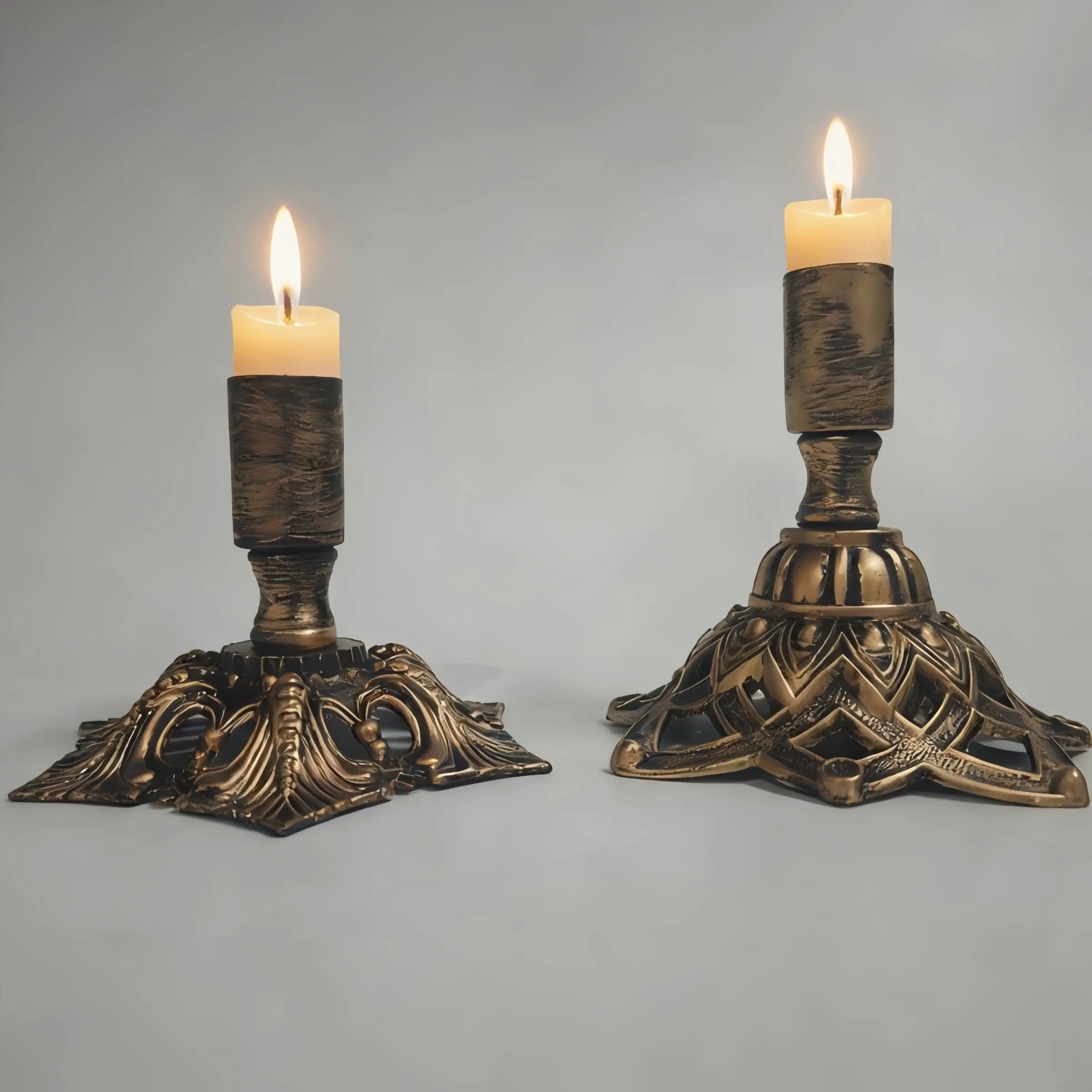 Vintage Metal Candle Holder, Ideal for Fireplace, Party, Restaurant, Wedding Decor, Room Decoration, Gift Set of 2, No Wax Included