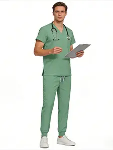 Unisex Quick Dry Short Sleeve M-edical Scrubs Set Comfortable Soft S-urgical Workwear For Hospital Clinic Pet Hospital Doctor Nurse