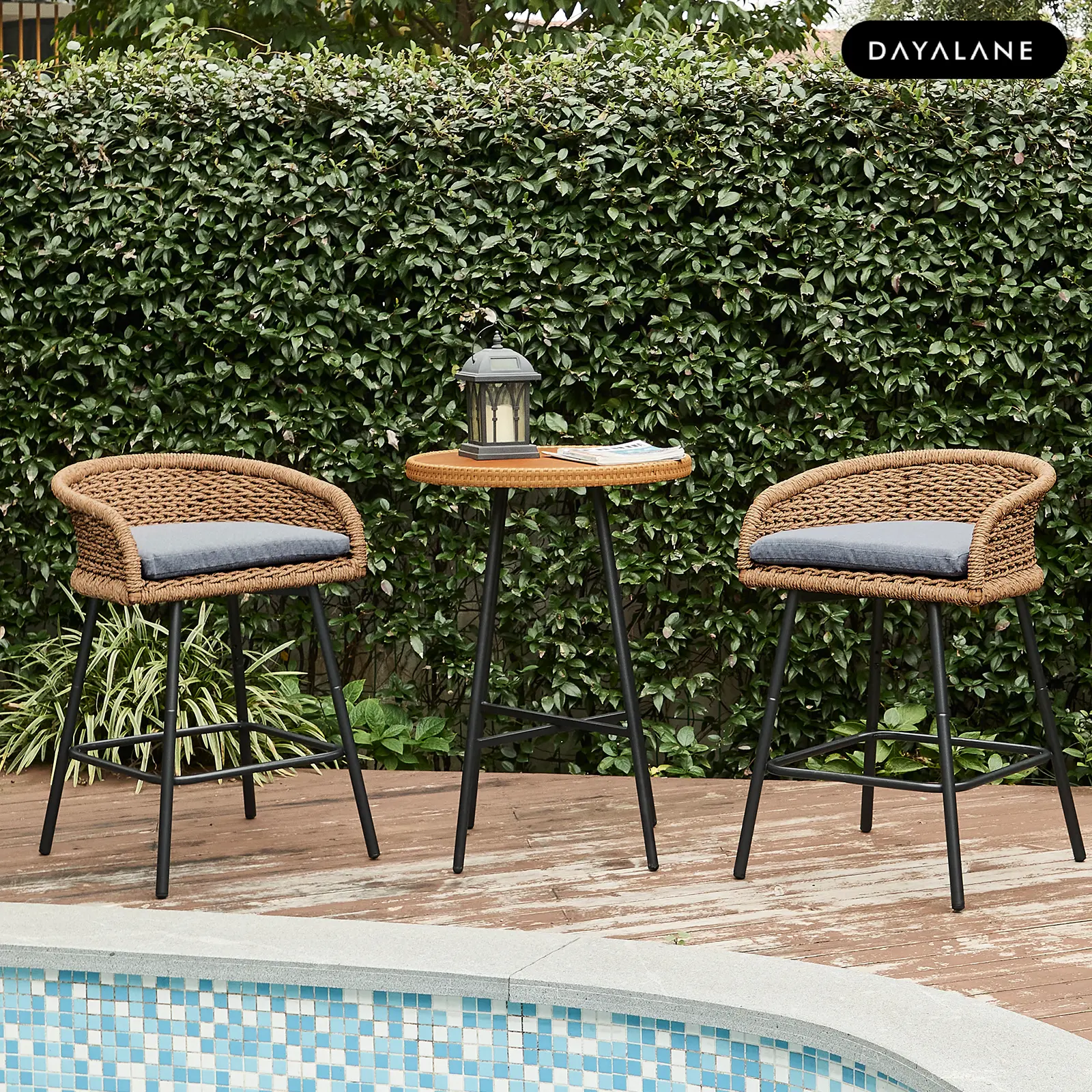 [BackToSchool]DAYALANE Neil Outdoor Cane Bar Stools Durable and Stylish Design for Outdoor Use Outside Furniture Garden Helper Seat Home Outdoor Furniture Patio Outdoor Furniture