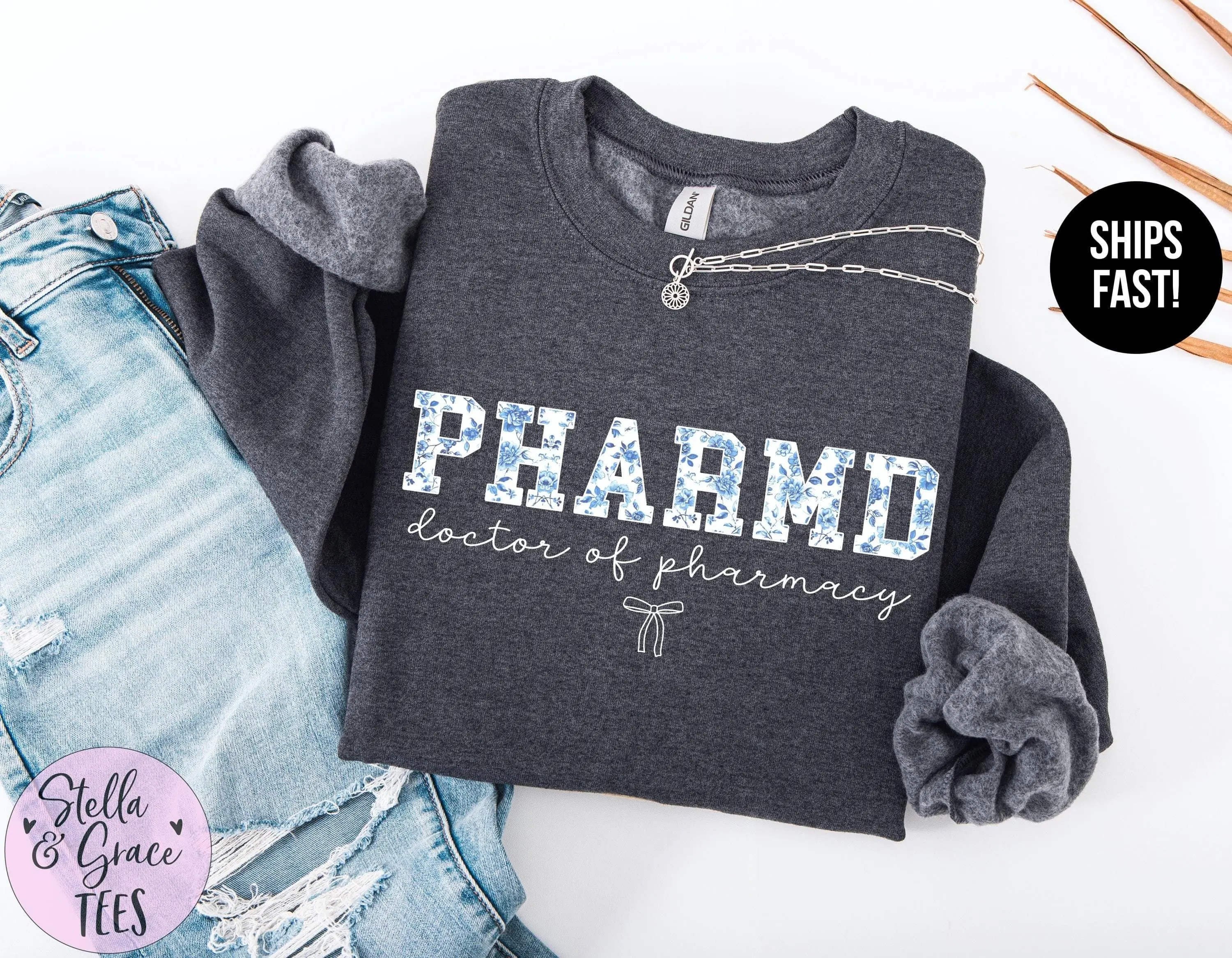 Blue Toile PharmD T-Shirt, Sweatshirt & Hoodie - Pharmacist, Pharmacy School Gift
