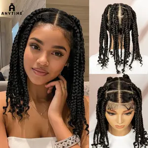 Anytime Elegant Full Lace Braided Wig for Women – Knotless Box Braids with Curly Ends, 180% Density Synthetic Handmade Wig, Natural Look for All Ethnicities, Wig Accessories