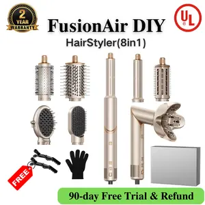 8-in1 / 6-in1 AirStyler Multi-Styler Blowout Volumizer 110000RPM, Automatic Curling Iron, Straightener Combo, Negative Ion Frizz Control Fast Drying Hair Dryer, Professional Salon Tool, Champagne Gold, 90-Day Free Trial & 2-Year Warranty