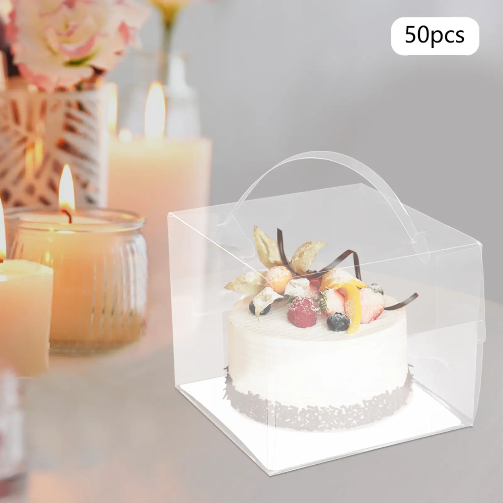 50-Pack Premium Handmade Cake Boxes - Food-Safe, Single-Layer Rectangle Disposable Portable Baking Supplies for Birthday Cake Celebration, Transparent Carriers for Desserts
