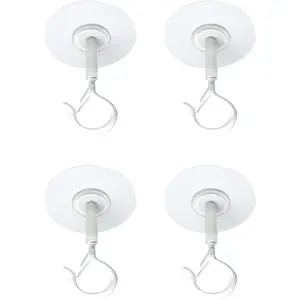 4PCS Self Adhesive Ceiling Hooks with Locking Clip Windproof Hooks Hooks for Hanging Lanterns Plants Wind Chimes String Lights Mosquito Netting White