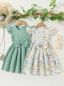 Summer Casual Dresses for Women, Floral & Plain Design, Round Neckline, Elegant Style, Perfect for Daily Wear, Pack of 2