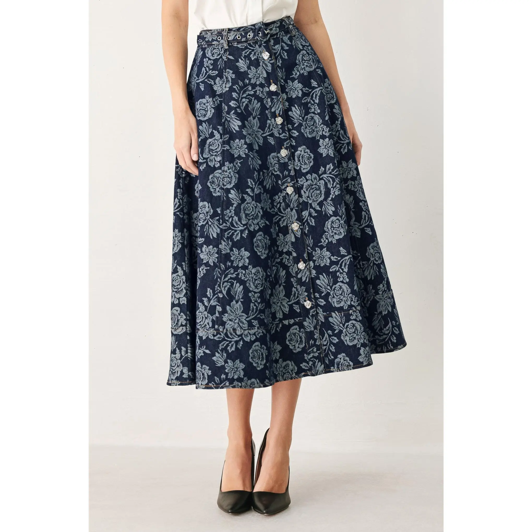 ROSETTE FLORAL WOVEN JACQUARD FULL SKIRT
