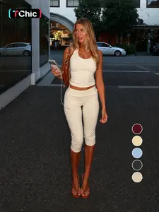 Women's Halter Top and Seven-Eighths Pants Set, Casual Summer, Comfortable and Stylish, Perfect for Daily Wear