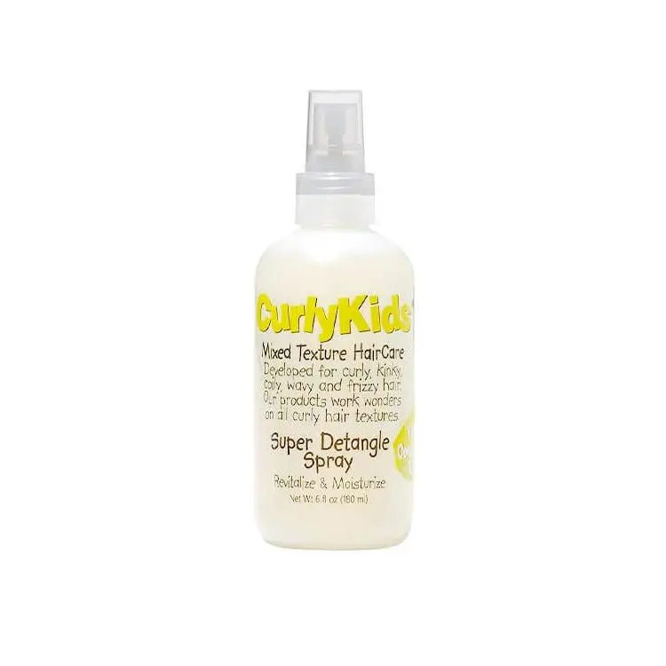 Curly Hair Kids Super Detangle Spray - 6 oz Liquid Haircare Bottle, Super Moisture Formula to Moisturize, with Moisture Brush for Natural Soft Hair, Hair Products